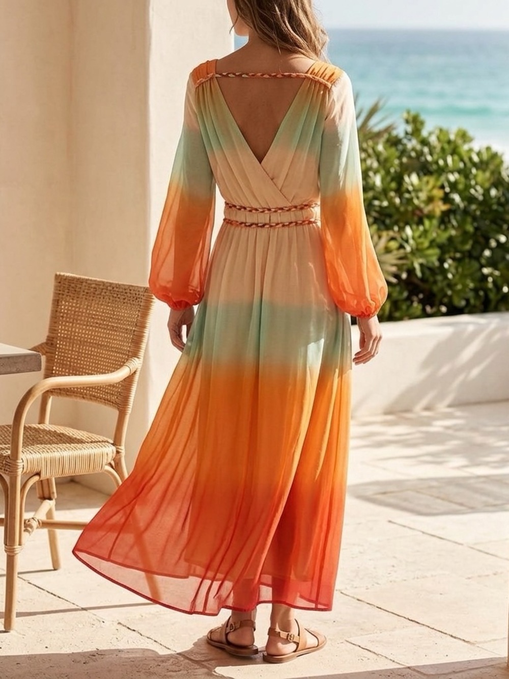 Elegant Multicolor Long Sleeve Dress